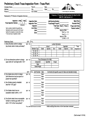 Preliminary Check Truss Inspection Form
