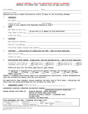 Nebraska Clia Change Form