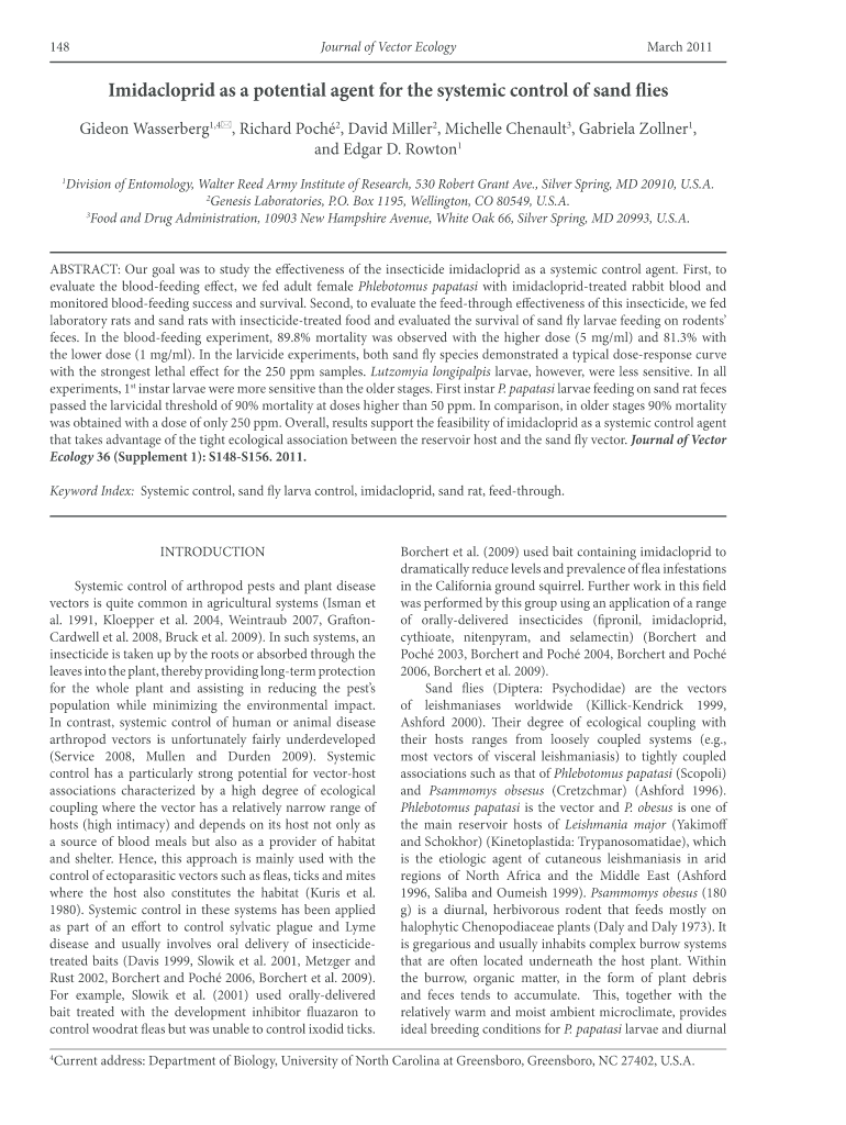 Imidacloprid as a Potential Agent for the Systemic Control of Sand Flies Form