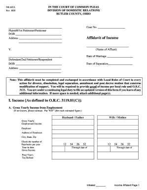  Affidavit of Income Butler County Ohio Form 2005-2023