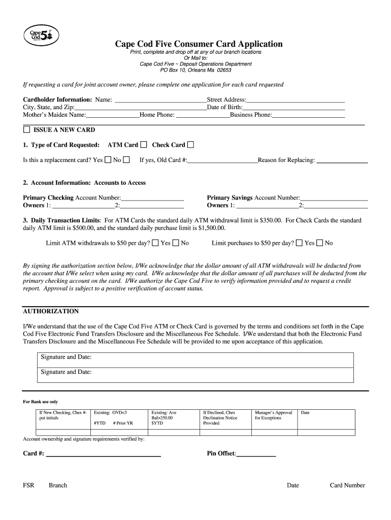 Cape Consumer Card Application Form