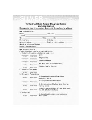 Venturing Silver Award Progress Record and Application Scouting  Form