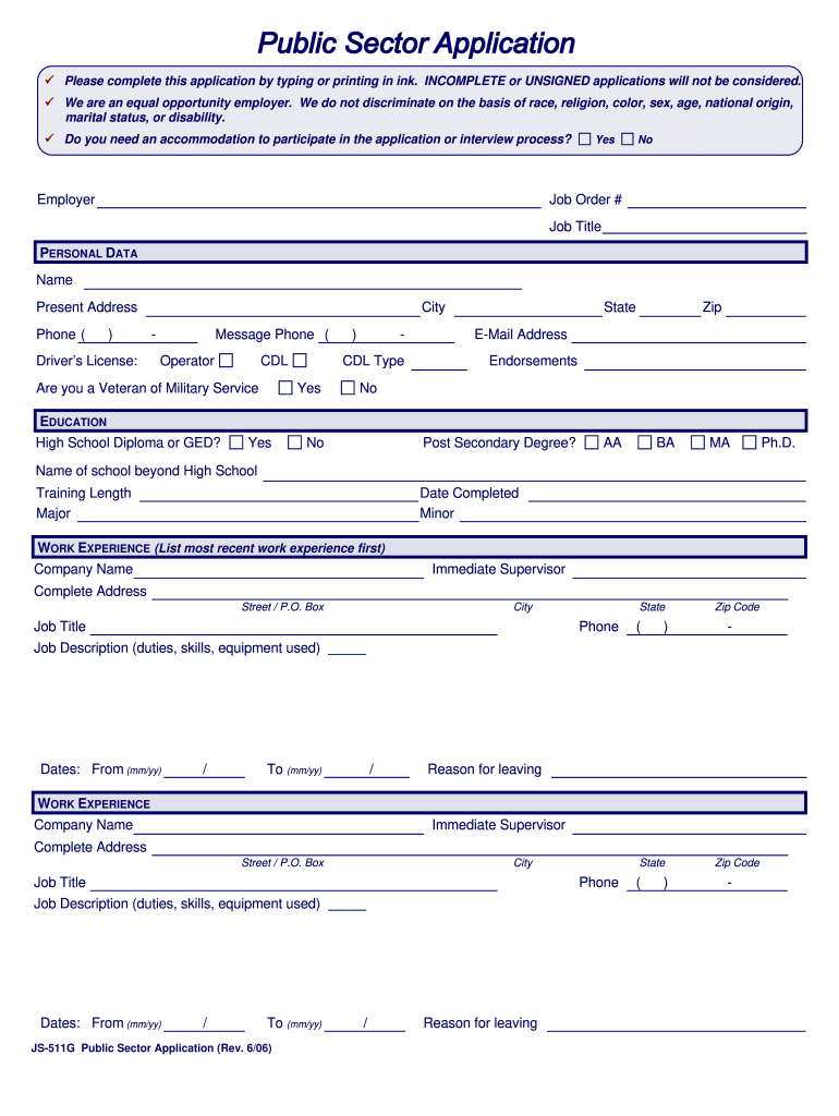  Js 511g Application Form 2006-2024
