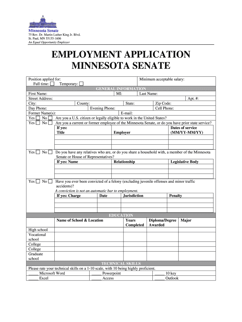 Employment Application Minnesota Senate Form