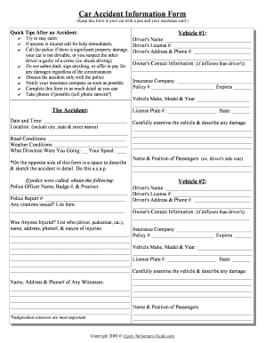 Printable Auto Accident Information Forms
