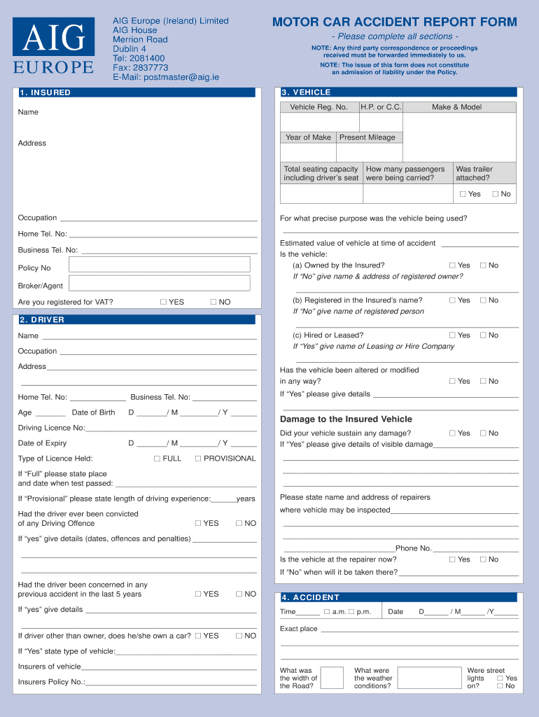 Aig Insurance Auto Form