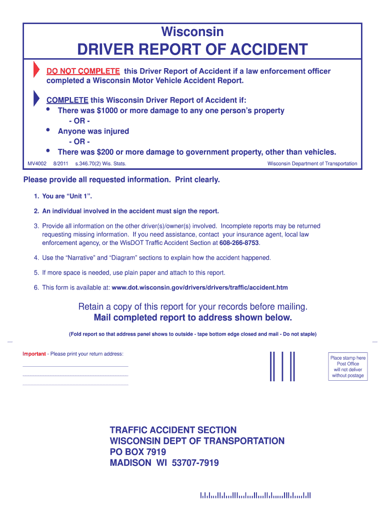  Wisconsin Report Accident  Form 2011