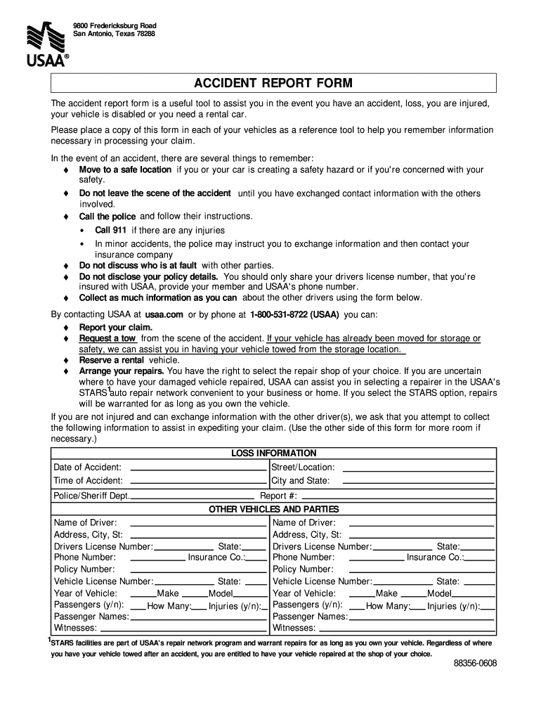 Usaa Accident Report  Form