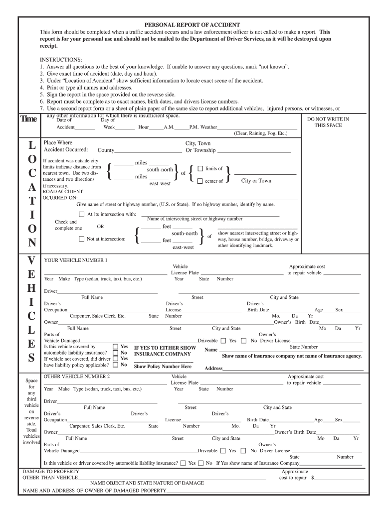 Driver Report Accident  Form