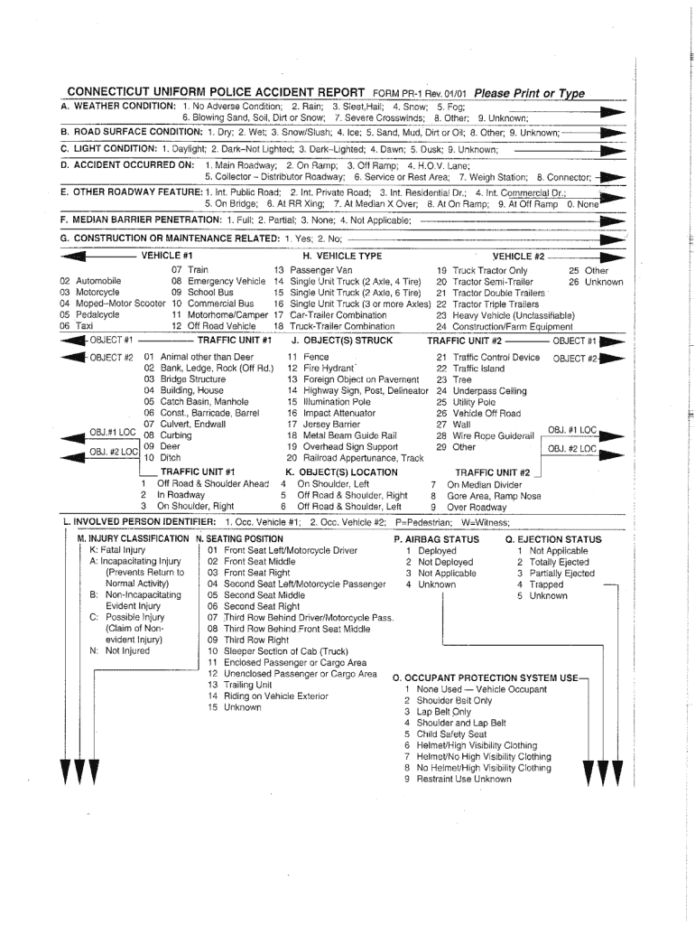 Connecticut Motor Vehicle Accident Report  Form