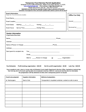 Food Service Permit Whiteside County  Form