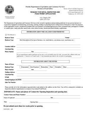 Florida Food Permit Application  Form