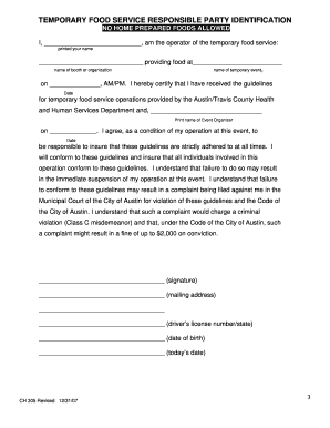 Travis County Temporary Food Permit Form