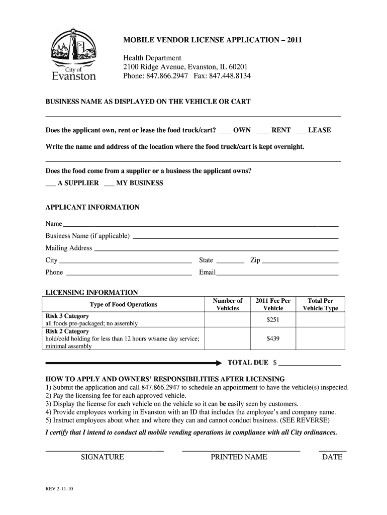 Evanston Mobile Vendor Permit Application City of Evanston Cityofevanston  Form