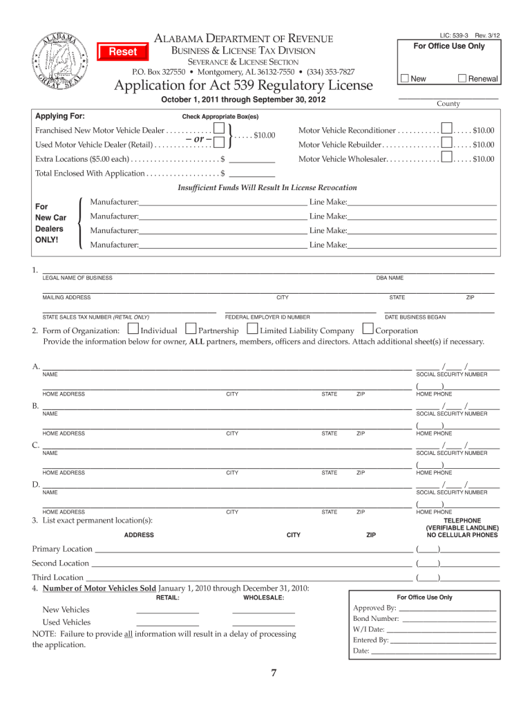  Alabama Dealer License PDF 2012-2024
