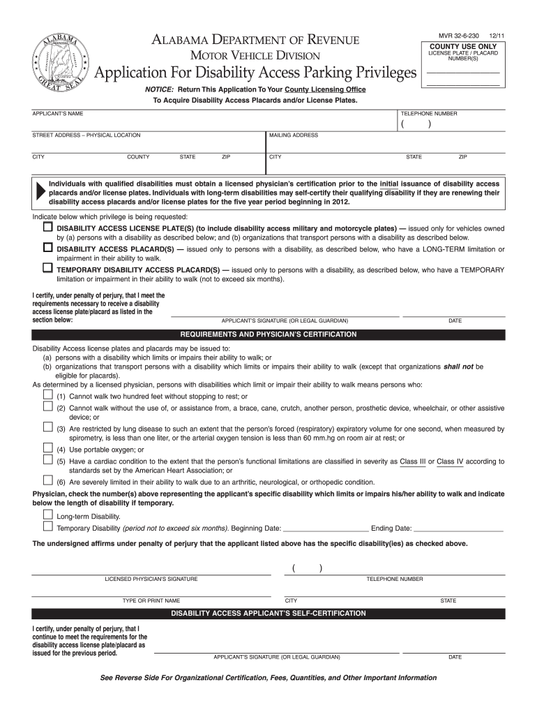 Mvr 32 6 230 Alabama Handicapped Form