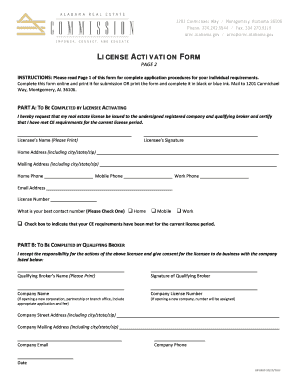 Alabama Real Estate License Activation Form