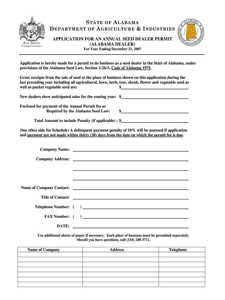  Ag Compliance Application for in State Annual Seed Dealer Permit  Form 2007
