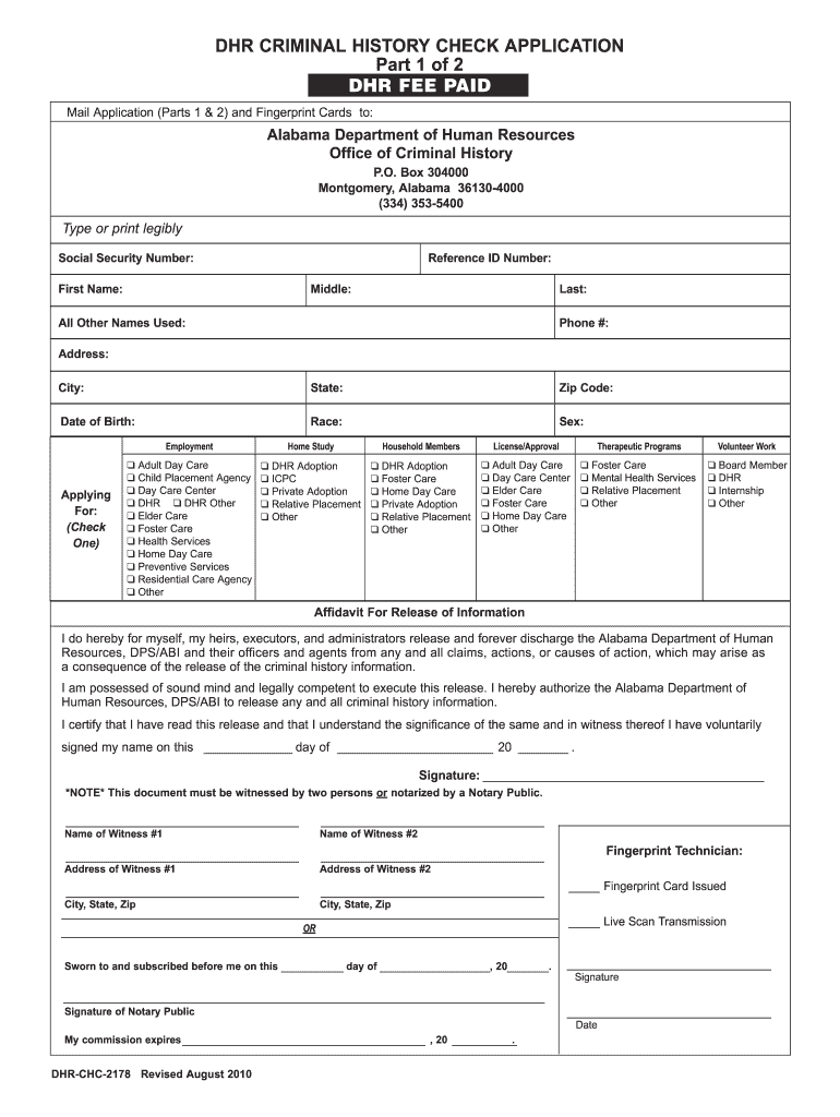 Alabama Dhr Background Check  Form