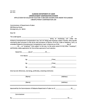 Application for Voluntary Election Form Uc 6 Alabama