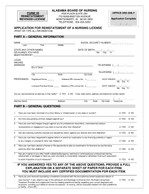 Alabama Board of Nursing Reinstatement  Form