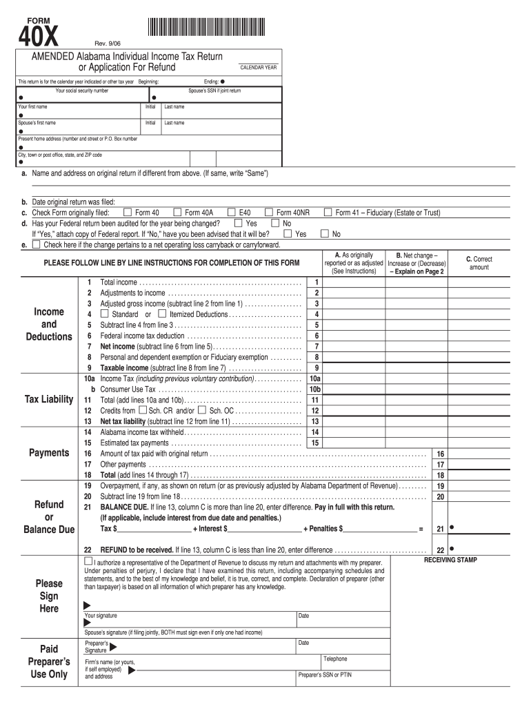 Alabama Form 40x