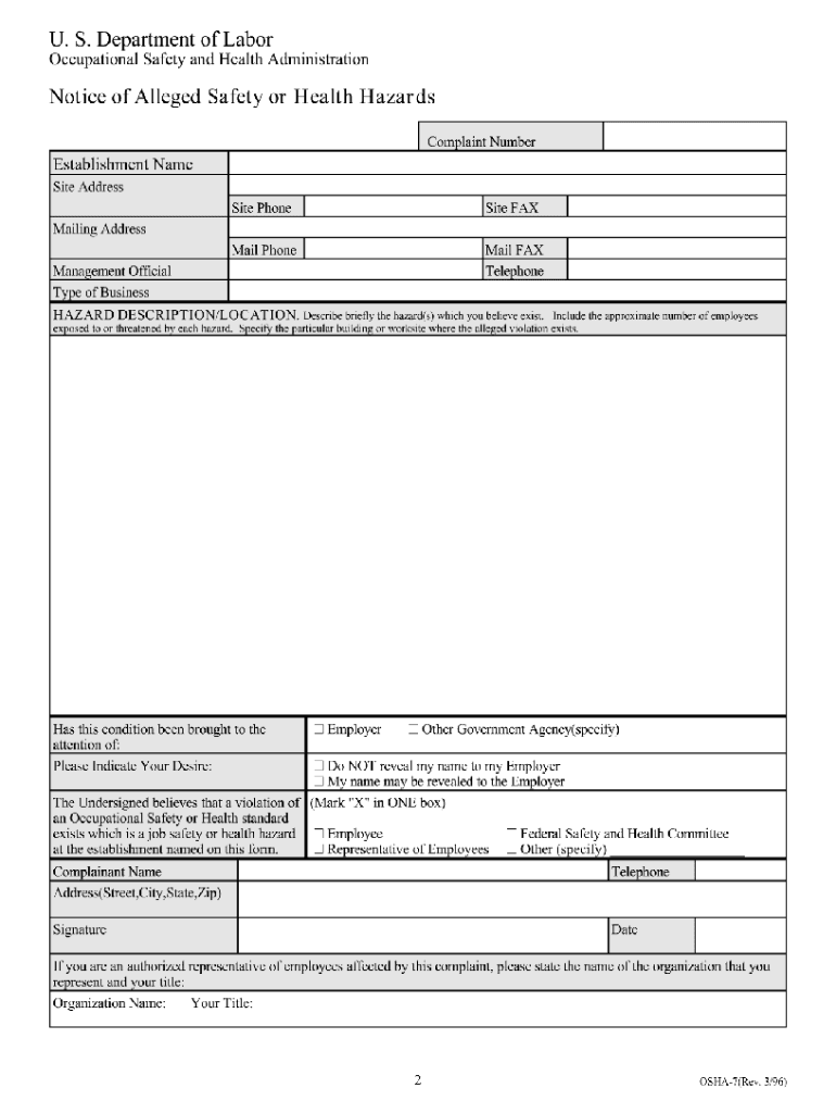  Osha Complaint Form 1993-2024