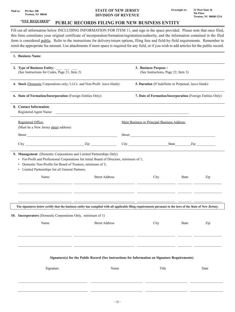 New Business Entity  Form