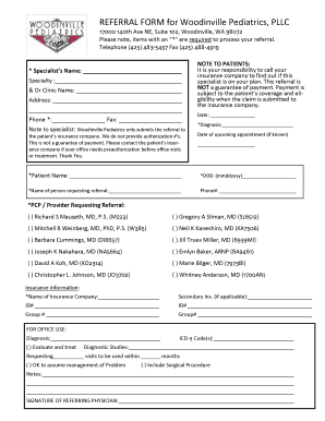 REFERRAL FORM for Woodinville Pediatrics, PLLC