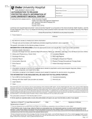 Authorization to Protected Health Information Form Duke University Dukehealth