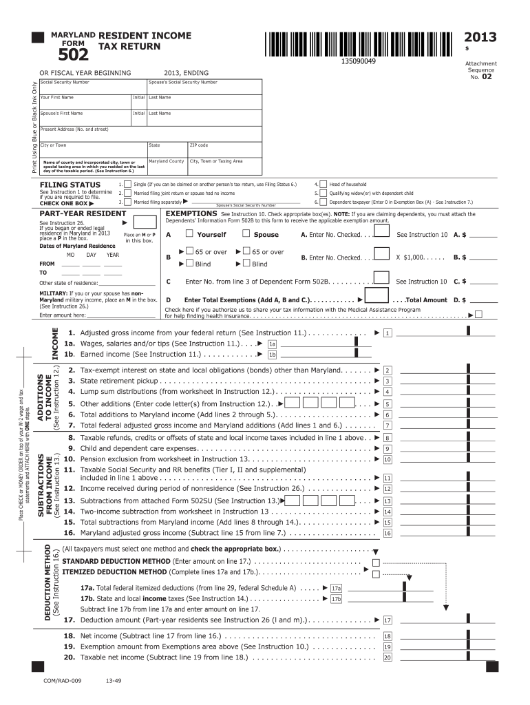 Maryland Estimated Tax Form 502