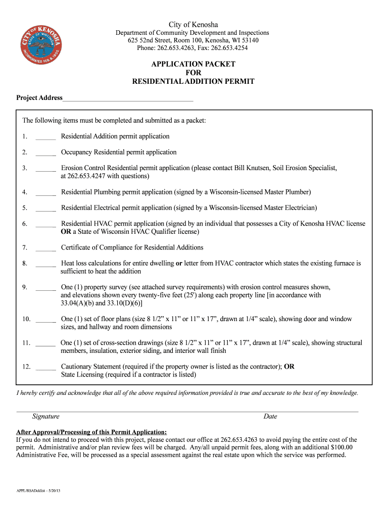 APPLICATION PACKET for RESIDENTIAL ADDITION PERMIT  Form