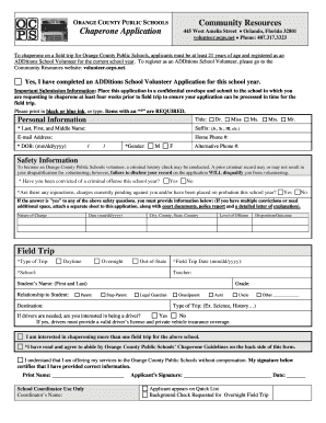 Community Resources Chaperone Application Field Trip  Form