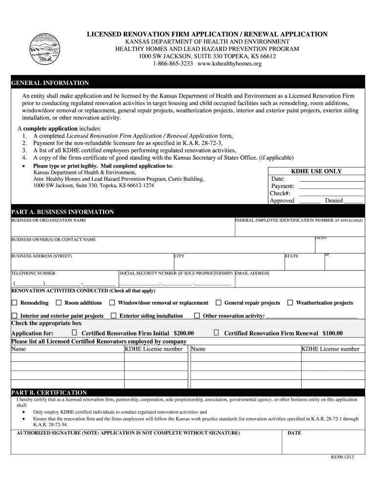 LICENSED RENOVATION FIRM APPLICATION RENEWAL Kshealthyhomes  Form