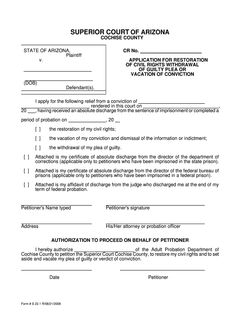 SUPERIOR COURT of ARIZONA  Cochise County Government  Cochise Az  Form