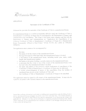 State of Arkansas Application for Cancellation of an Arkansas Certificate of Title or Manufacturer&#039;s Certificate of Origin   Form