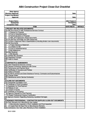 Construction Project Closeout Checklist Template  Form