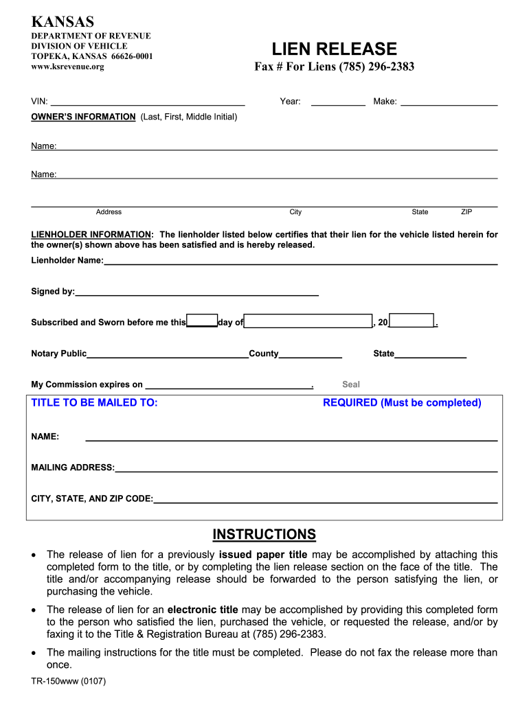 Kansas Lien Release  Form