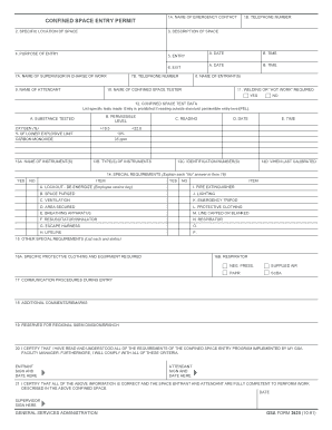 CONFINED SPACE ENTRY B Contacts Gsa  Form