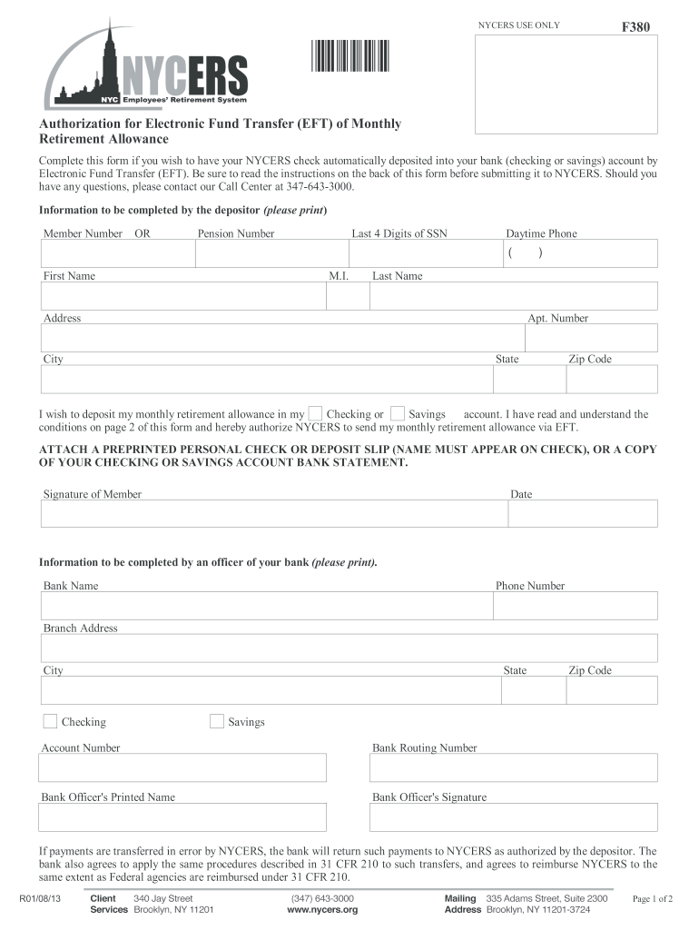  F380 Authorization for Electronic Fund Transfer EFT of Monthly 2012