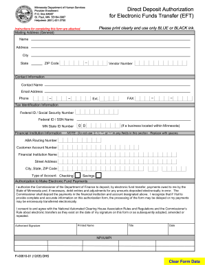 electronic funds transfer authorization form