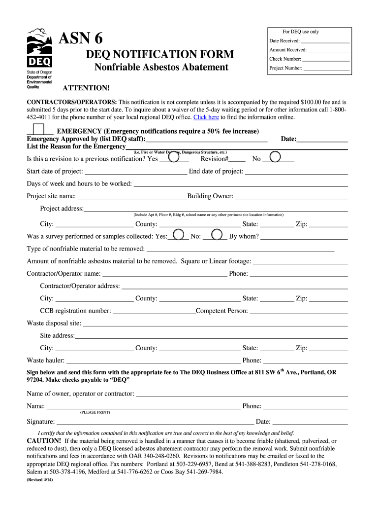  Oregon Deq Asn6 Form 2014