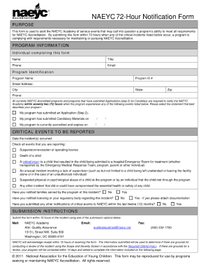 Naeyc 72 Hour Notification Form