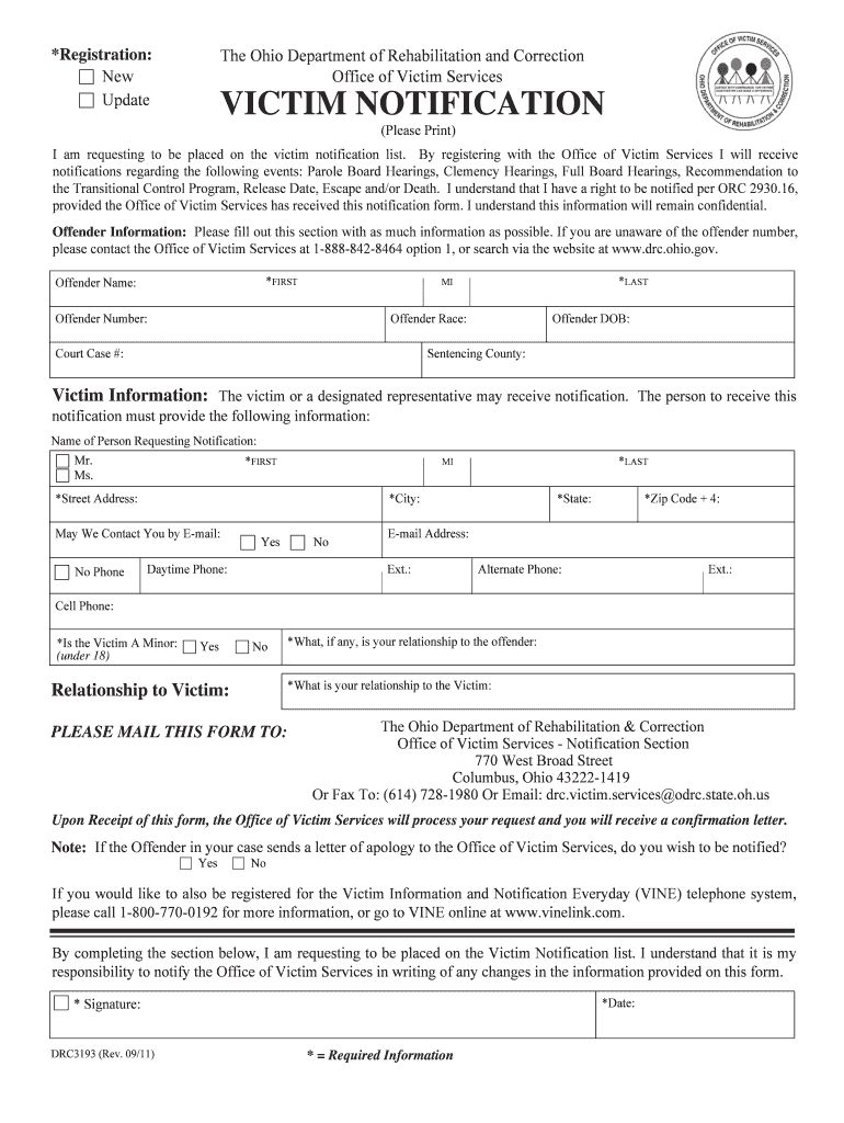 Ohio Drc Victim Services Form