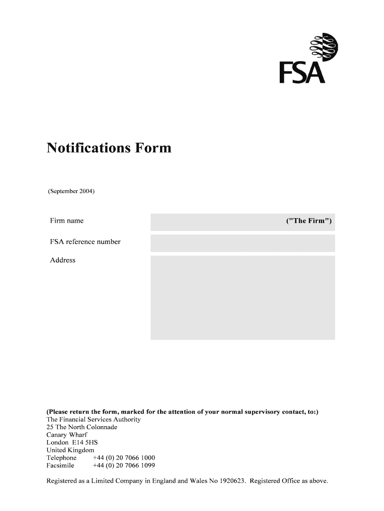 Notification Form  Financial Services Authority  Fsa Gov