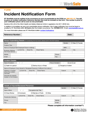 Incident Report Template Victoria  Form