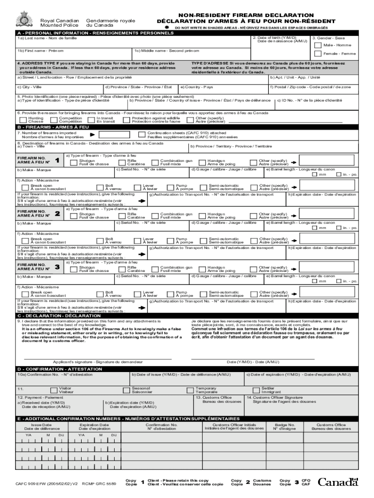  Canada Gun Forms 2005-2024