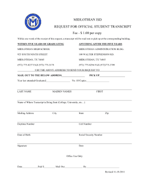 Midlothian High School Transcript Request  Form
