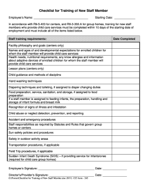 Training Checklist Template  Form