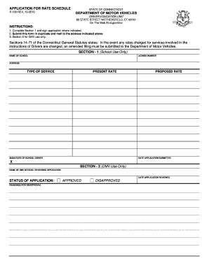 Application for Amended Rate Schedule the State of Connecticut  Form